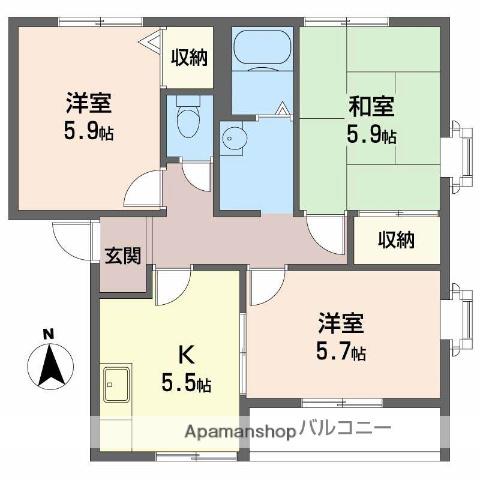 コーポハピネス(3K/1階)の間取り写真