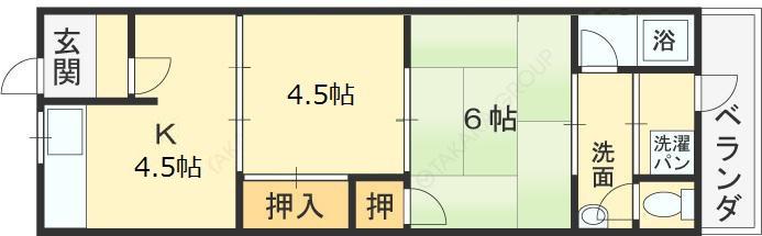 西川ハイツ(2K/2階)の間取り写真