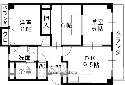 ハイツ高丸(3LDK/3階)の間取り写真