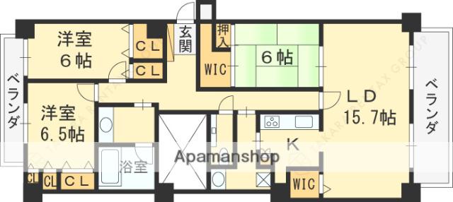 ビクトリアコート夙川(3LDK/6階)の間取り写真