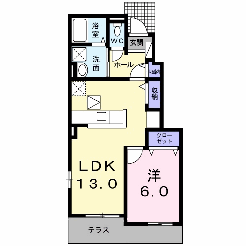 コモド レジデンシアⅡ 八尾南(1LDK/1階)の間取り写真