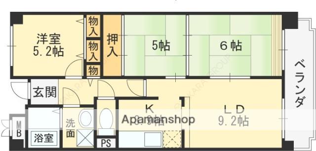 ビオトープ旭ヶ丘(3LDK/1階)の間取り写真