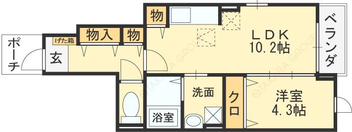  グレイス・寺川(1LDK/1階)の間取り写真