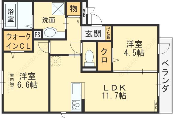 ブリーゼ久宝寺A・B棟(2LDK/1階)の間取り写真