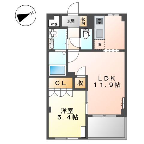 フローラ久宝寺(1LDK/5階)の間取り写真