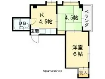 平野西第2シャルマン(2K/2階)の間取り写真