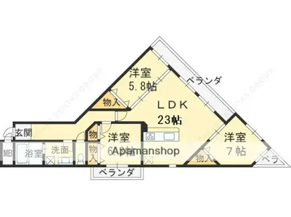 MESSAGE苦楽園三番町(3LDK/2階)の間取り写真