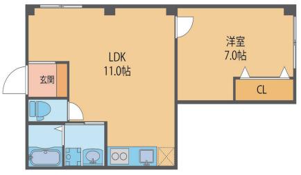 ブルーム楽音寺(1LDK/1階)の間取り写真