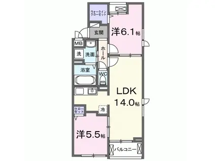 ミツボシヤマモトビレッジ(2LDK/3階)の間取り写真