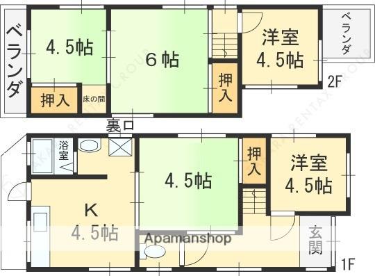 近鉄大阪線 高安駅 徒歩17分 2階建 築49年(5K)の間取り写真