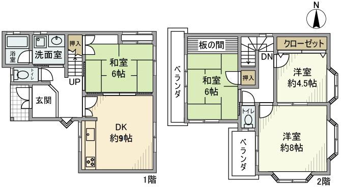 関西本線 柏原駅(大阪) 徒歩13分 2階建 築30年(4DK)の間取り写真