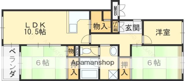 八尾南ハウスB棟(3LDK/3階)の間取り写真