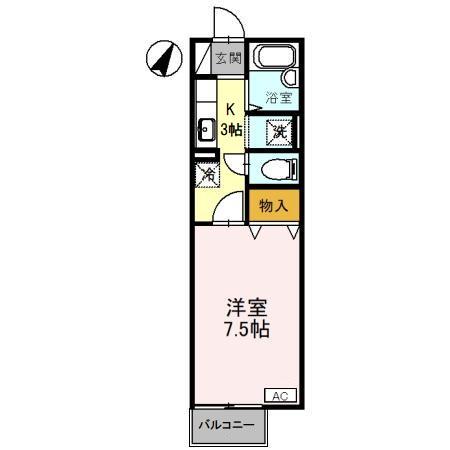 ドミール芦屋(1K/1階)の間取り写真