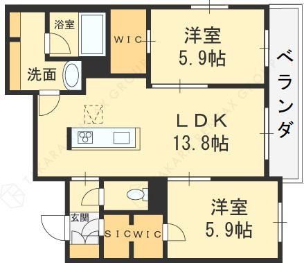 シャーメゾンケーツー(2LDK/3階)の間取り写真