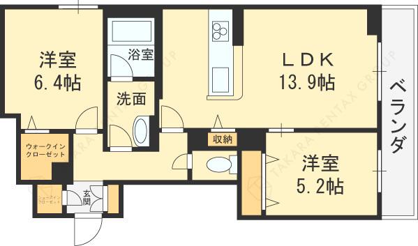 シャーメゾン レーヴ(2LDK/2階)の間取り写真