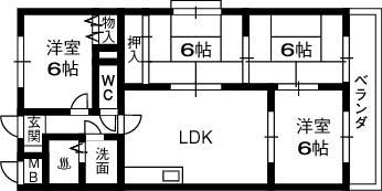友田コーポラス(4LDK/3階)の間取り写真
