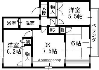 グレイスコートⅡ(3DK/2階)の間取り写真