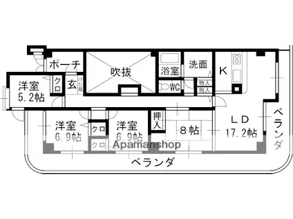 ガーデンヒル苦楽園(4LDK/3階)の間取り写真