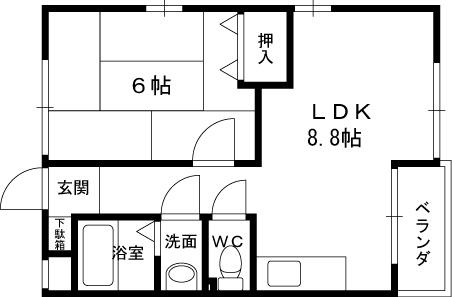 ハイツ安倉(1LDK/2階)の間取り写真