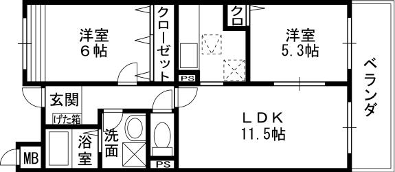 メルヴェイユー山本(2LDK/8階)の間取り写真