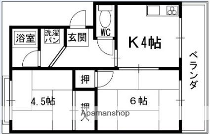 旭ハイツ(2K/3階)の間取り写真