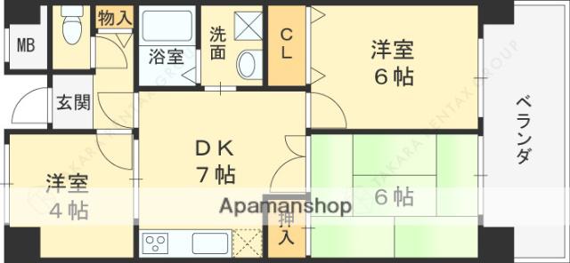 グランドヴィラ香里(3DK/6階)の間取り写真