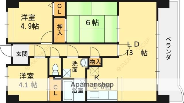 インセナルド野岸(3LDK/3階)の間取り写真