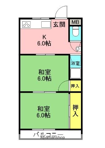 エスポワール上神田(2DK/3階)の間取り写真