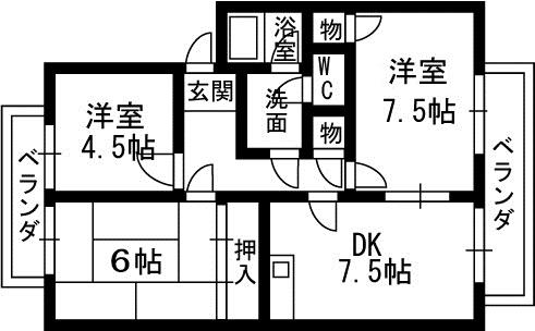 ウィンディア阿部(3DK/1階)の間取り写真