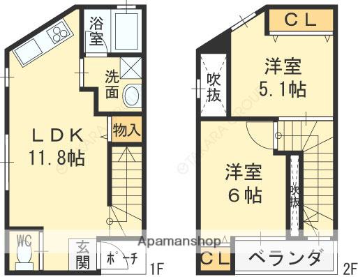 北大利テラスハウス(2LDK)の間取り写真