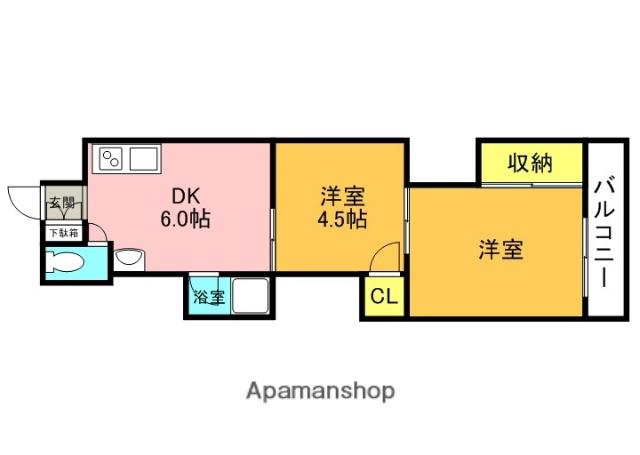 千功ハイツ(2DK/2階)の間取り写真