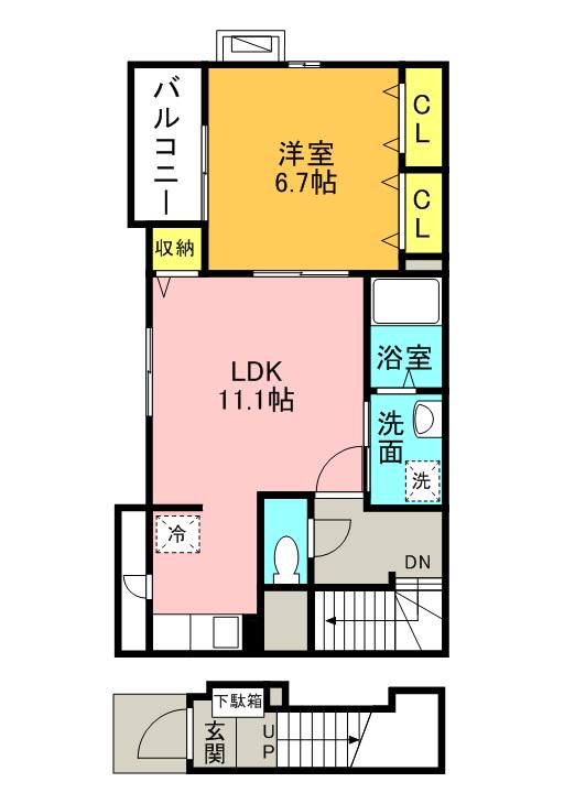 オーク ビレッジⅡ(1LDK/2階)の間取り写真