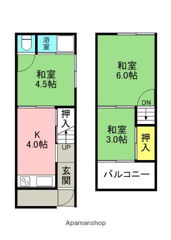 片町線 四条畷駅 徒歩15分 2階建 築60年(3K)の間取り写真