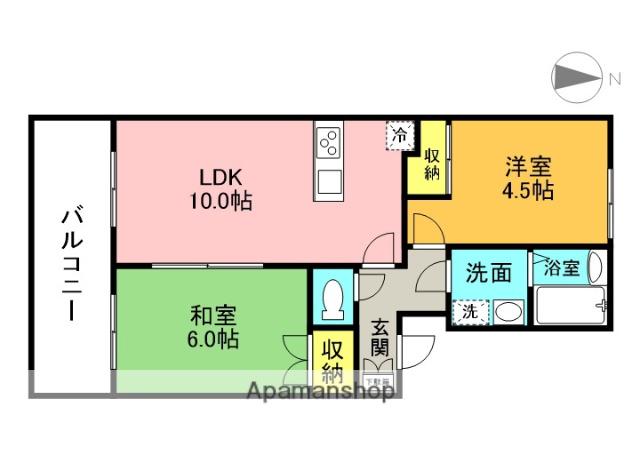 シャトレヴェールA棟(2LDK/2階)の間取り写真