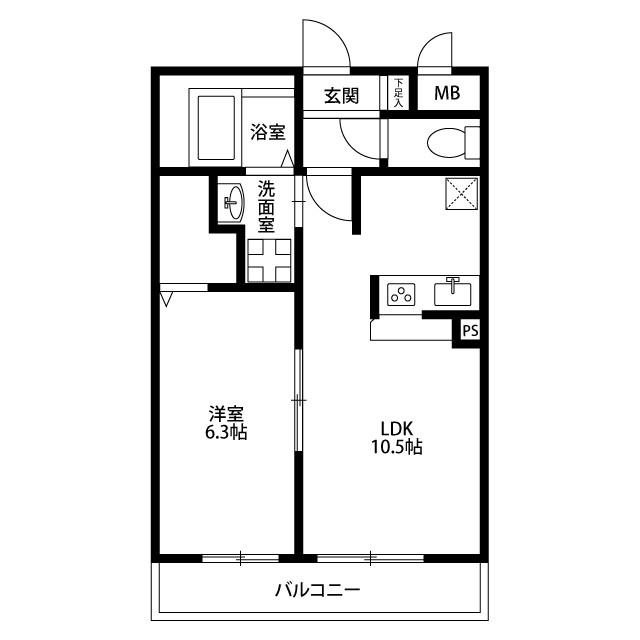 アムール八籏(1LDK/1階)の間取り写真
