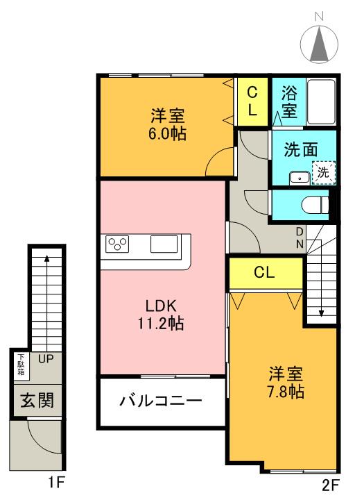 ララ・パレッタ(2LDK/2階)の間取り写真
