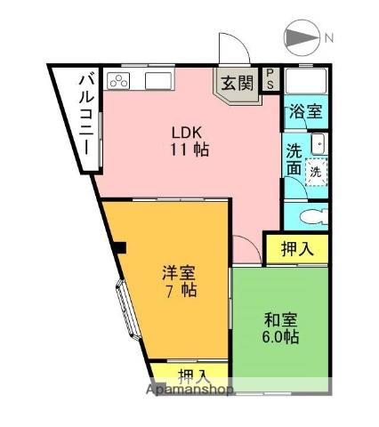 ハイツ白菊(2LDK/2階)の間取り写真