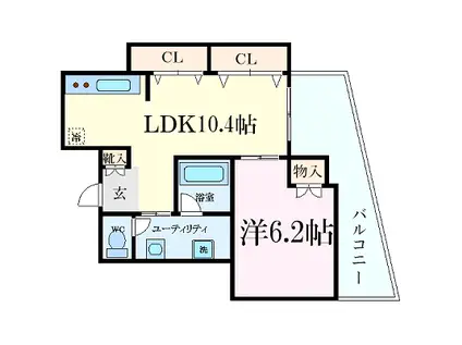 WOB SHINMACHI(1LDK/8階)の間取り写真