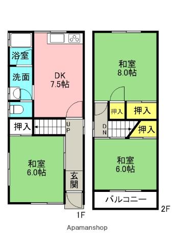 京阪電気鉄道京阪線 萱島駅 徒歩3分 2階建 築33年(3DK)の間取り写真