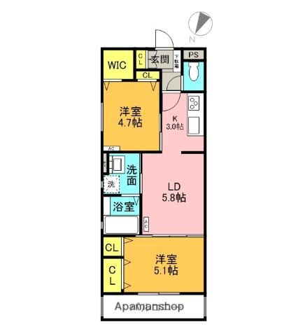 クリエオーレ明和(2DK/3階)の間取り写真