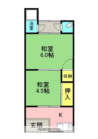 京阪電気鉄道京阪線 萱島駅 徒歩30分 2階建 築58年(2K/1階)の間取り写真