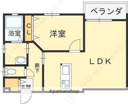 シャンテー東香里(1LDK/3階)の間取り写真