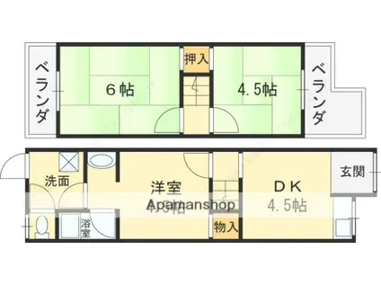 京阪電気鉄道京阪線 牧野駅 徒歩6分 2階建 築54年(3K)の間取り写真