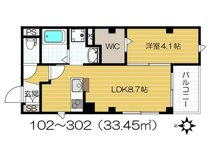 ヴェルーラ 福島(1LDK/2階)の間取り写真