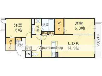 大阪市都島区網島町D-ROOM(2LDK/3階)の間取り写真