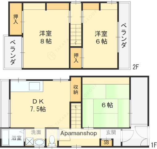 京阪電気鉄道京阪線 香里園駅 徒歩17分 2階建 築49年(3DK)の間取り写真