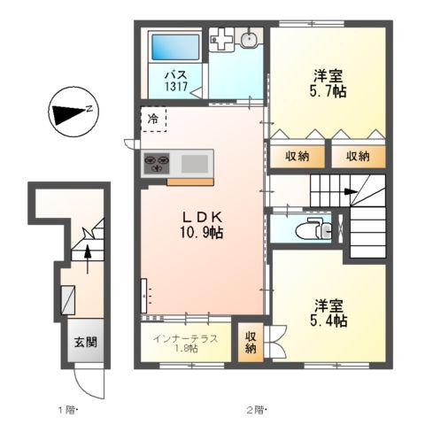ロイヤルサージュ(2LDK/2階)の間取り写真