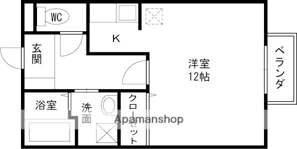 ハイツコヘイD棟(ワンルーム/1階)の間取り写真