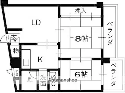 香里コーポ百合(2LDK/1階)の間取り写真