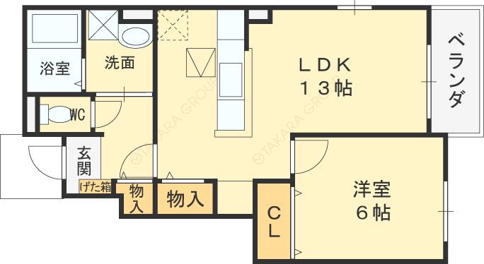 アルファハイム Ⅲ(1LDK/1階)の間取り写真